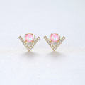 Trendy V Shape CZ S925 Silver Opal Stud Earrings